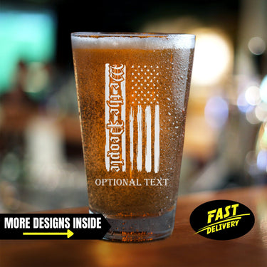 We The People With Distressed American Flag Patriotic Pint Glass